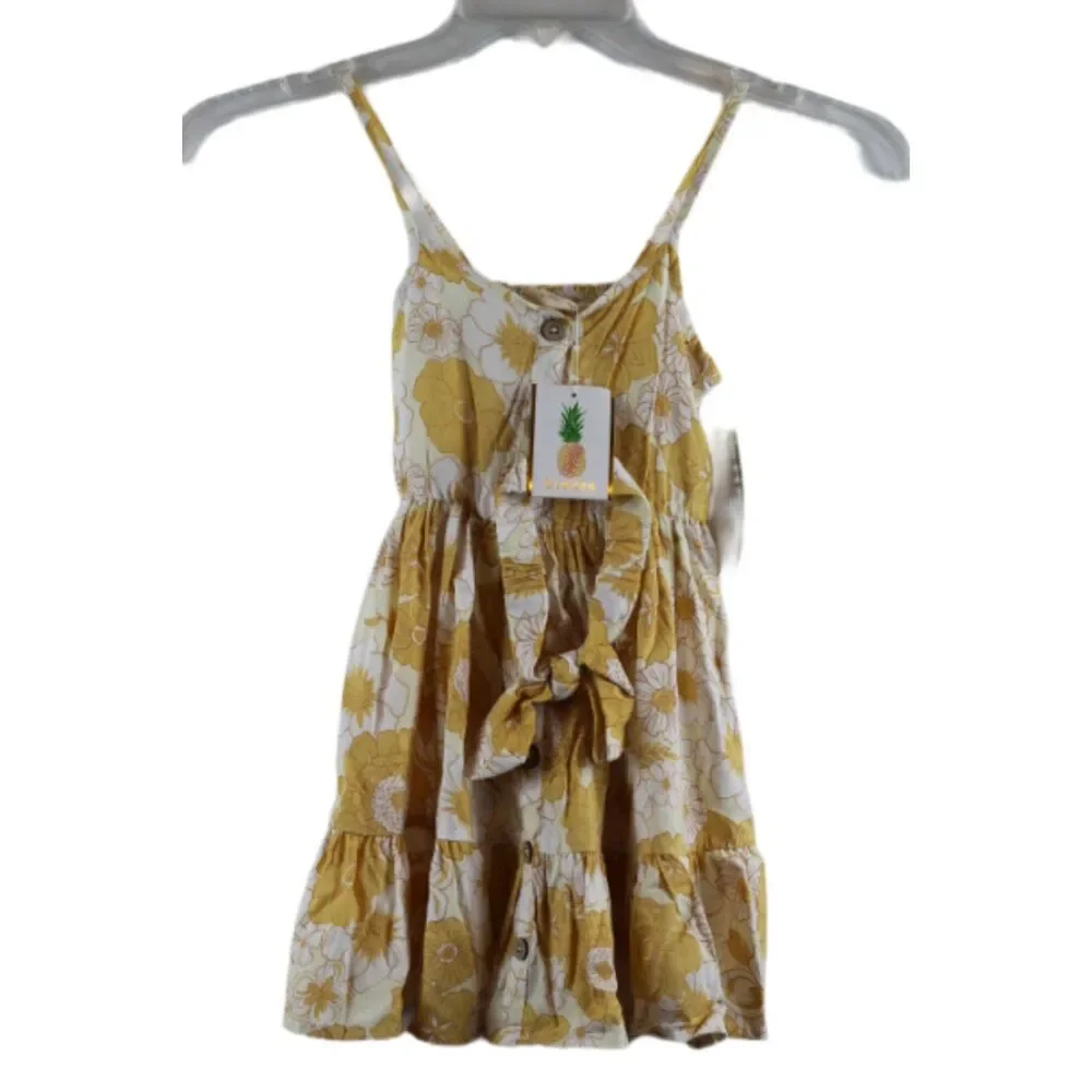 Btween Yellow White Girls Summer Floral Dress w/ Headpiece Spaghetti Strap 5 030